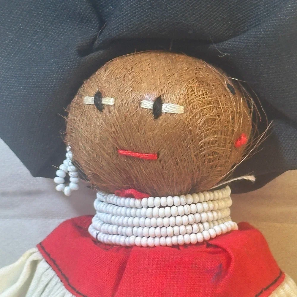 Vintage Handmade Nut Head Seminole Folk Art Doll Traditional Cultural Dress 10